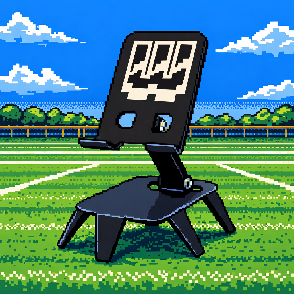 workplay claw of density device stand pixel art image on lacrosse field 