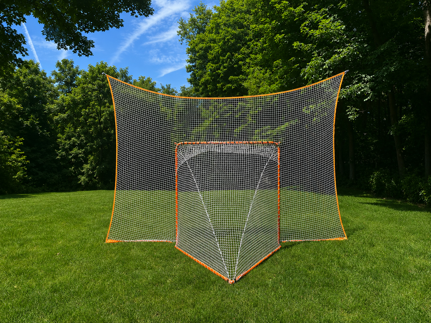lacrosse goal net without removable black goal shield back view on grass