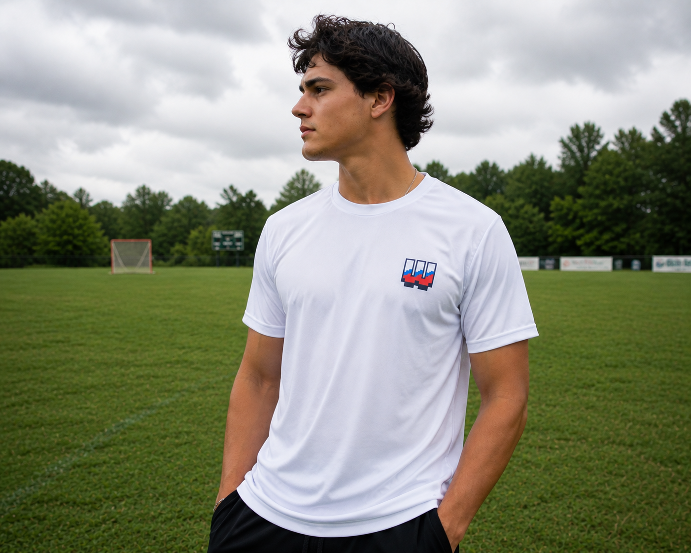 adult athlete wearing workplay plain white tee