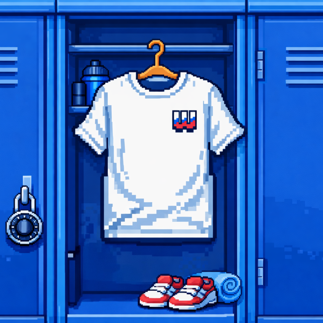 Workplay plain white tee pixel art locker room