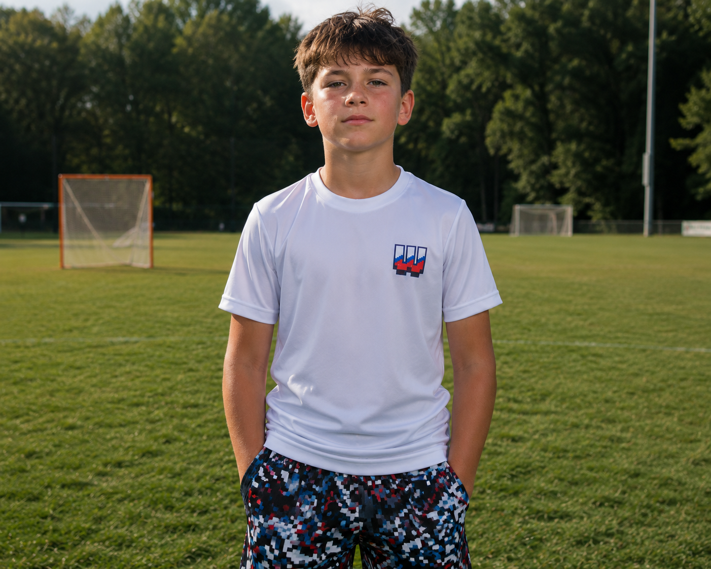 youth athlete wearing workplay plain white tee