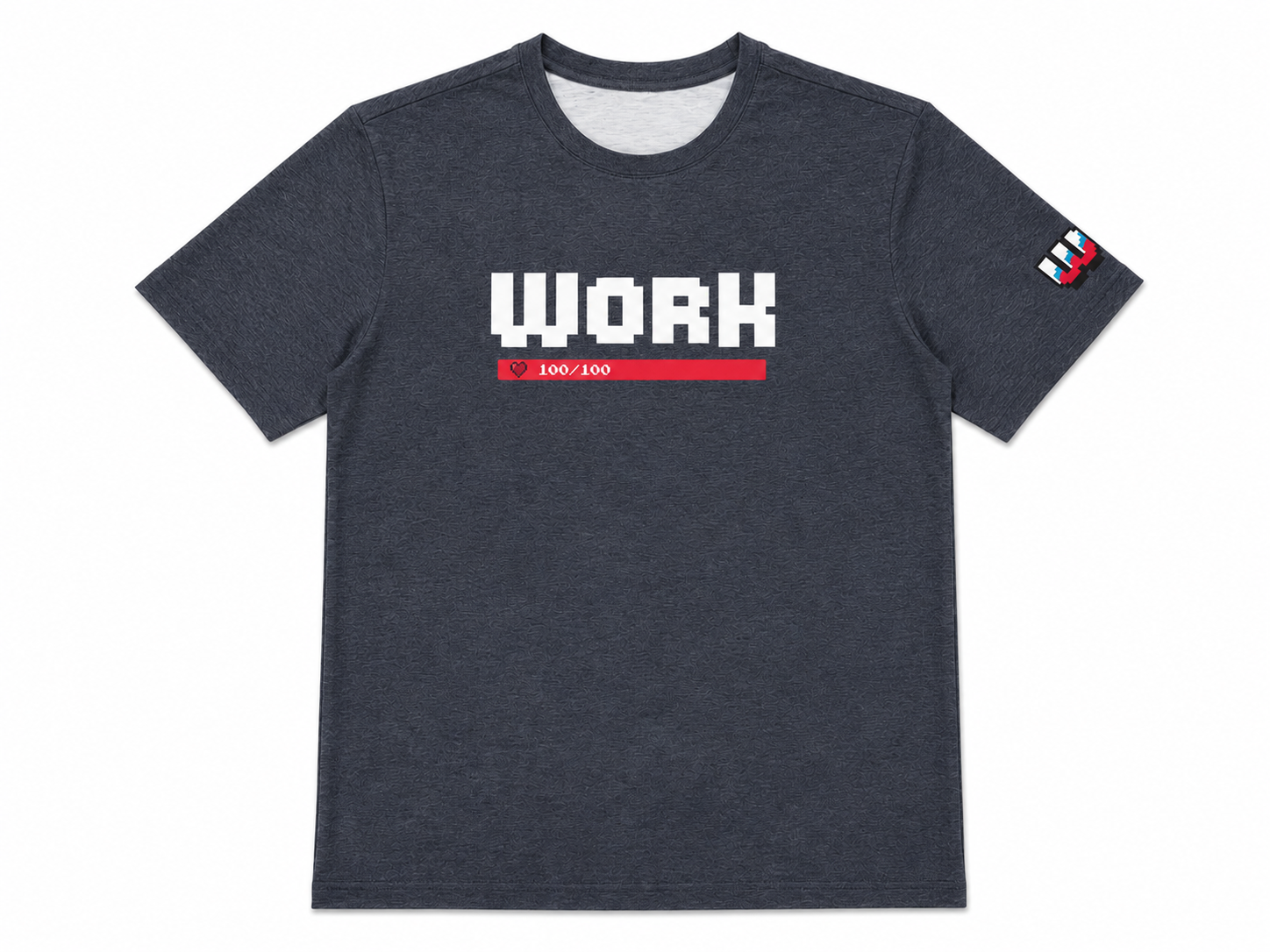 Steel WORK t-shirt with retro gaming inspired graphic front view
