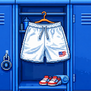Workplay Freedom shorts pixel art in locker room