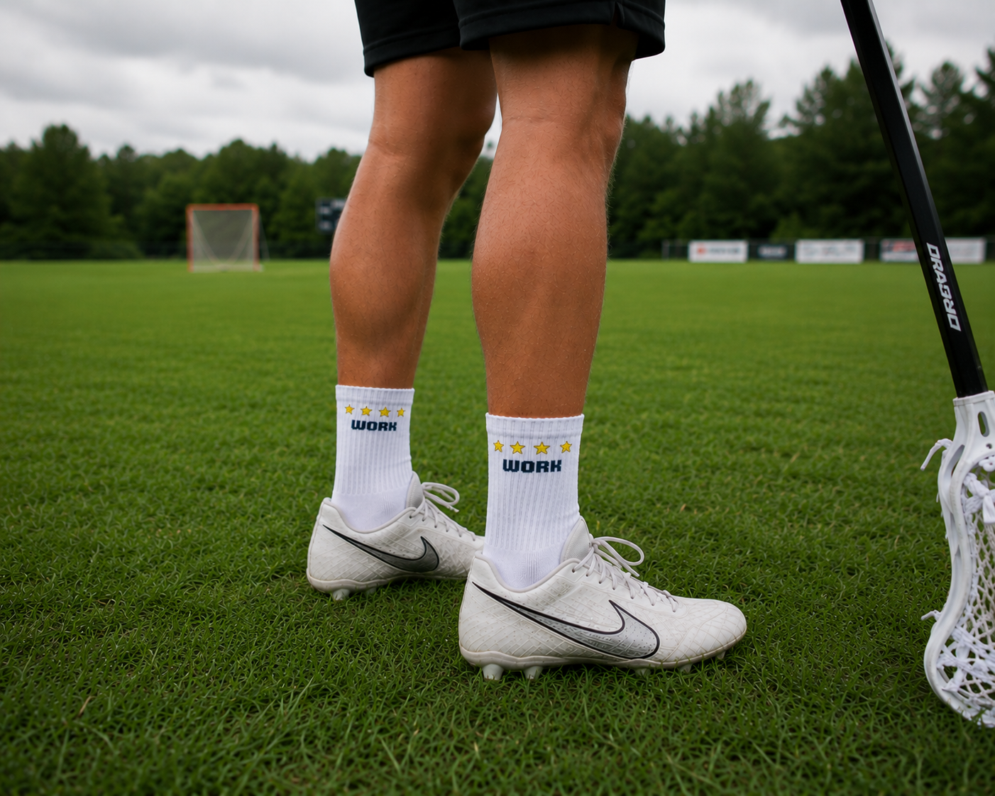 workplay work socks on lacrosse player on field 